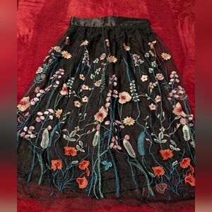 H&M Black Skirt with Vibrant Floral Embroidery